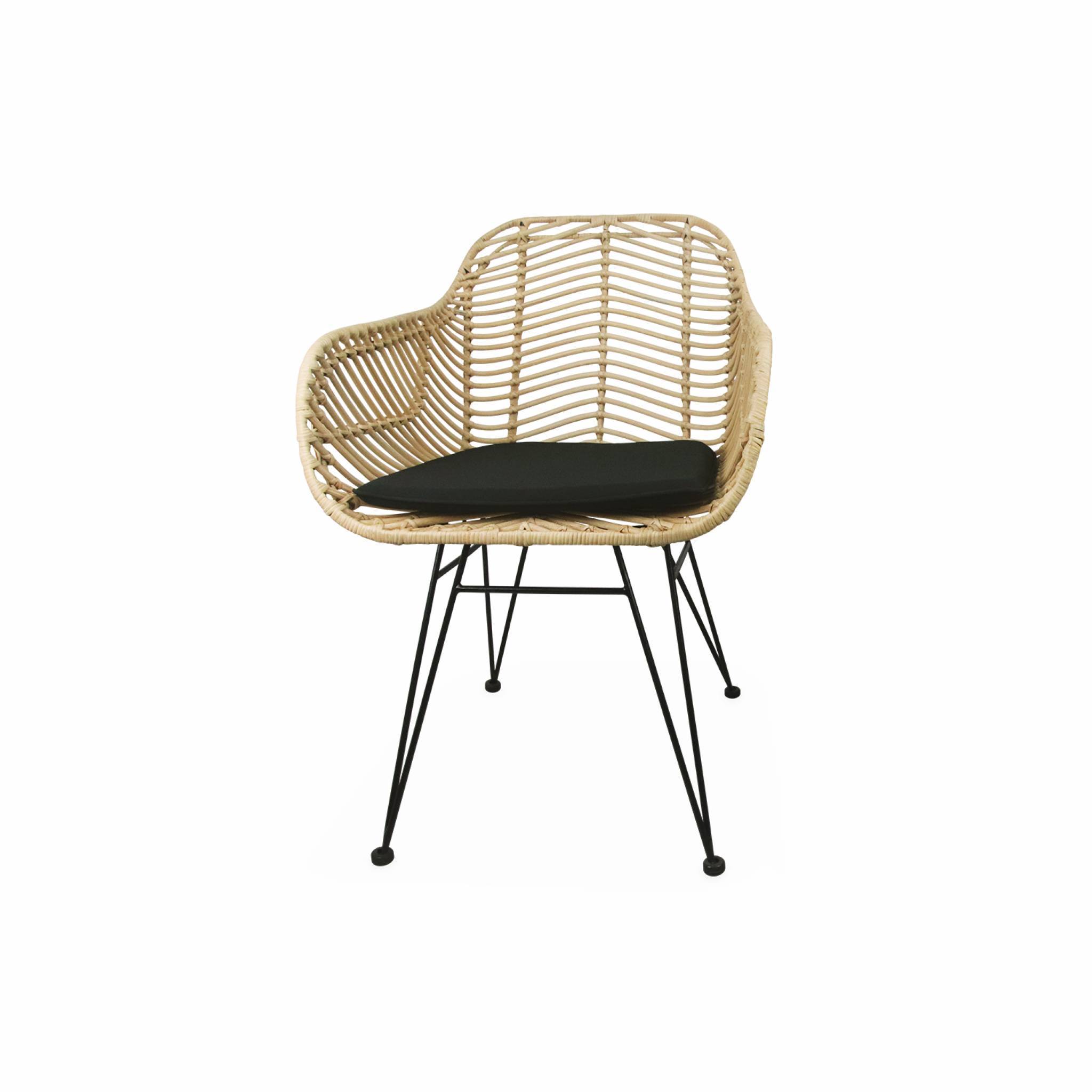 Lot de 2 fauteuils en rotin naturel et métal. coussin noir - Cahya - Imagen 5