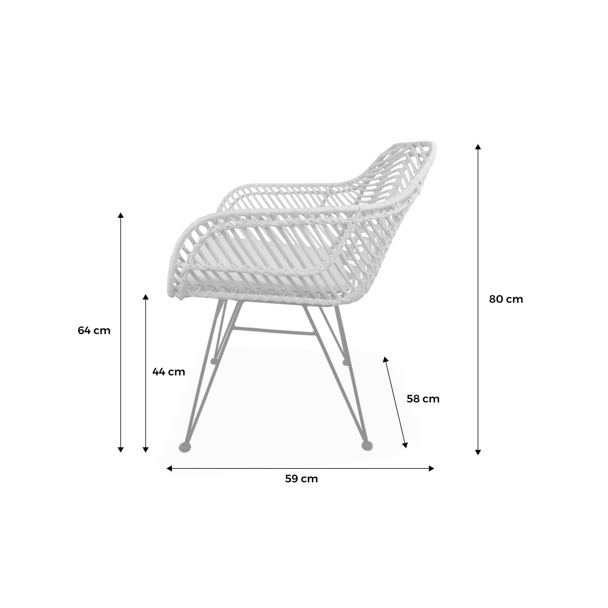 Lot de 2 fauteuils en rotin naturel et métal. coussin noir - Cahya - Imagen 4