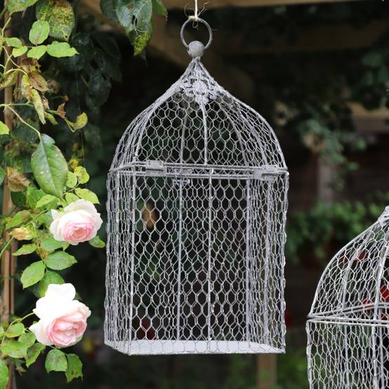 Cage à oiseaux bougeoir grillagée en métal gris 26 x 19 x 53 cm Chemin de campagne - Image 3