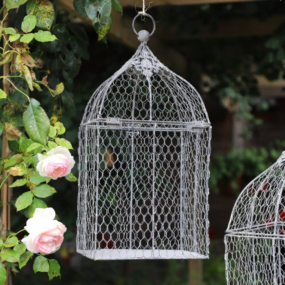 Cage à oiseaux bougeoir grillagée en métal gris 26 x 19 x 53 cm Chemin de campagne - Image 3