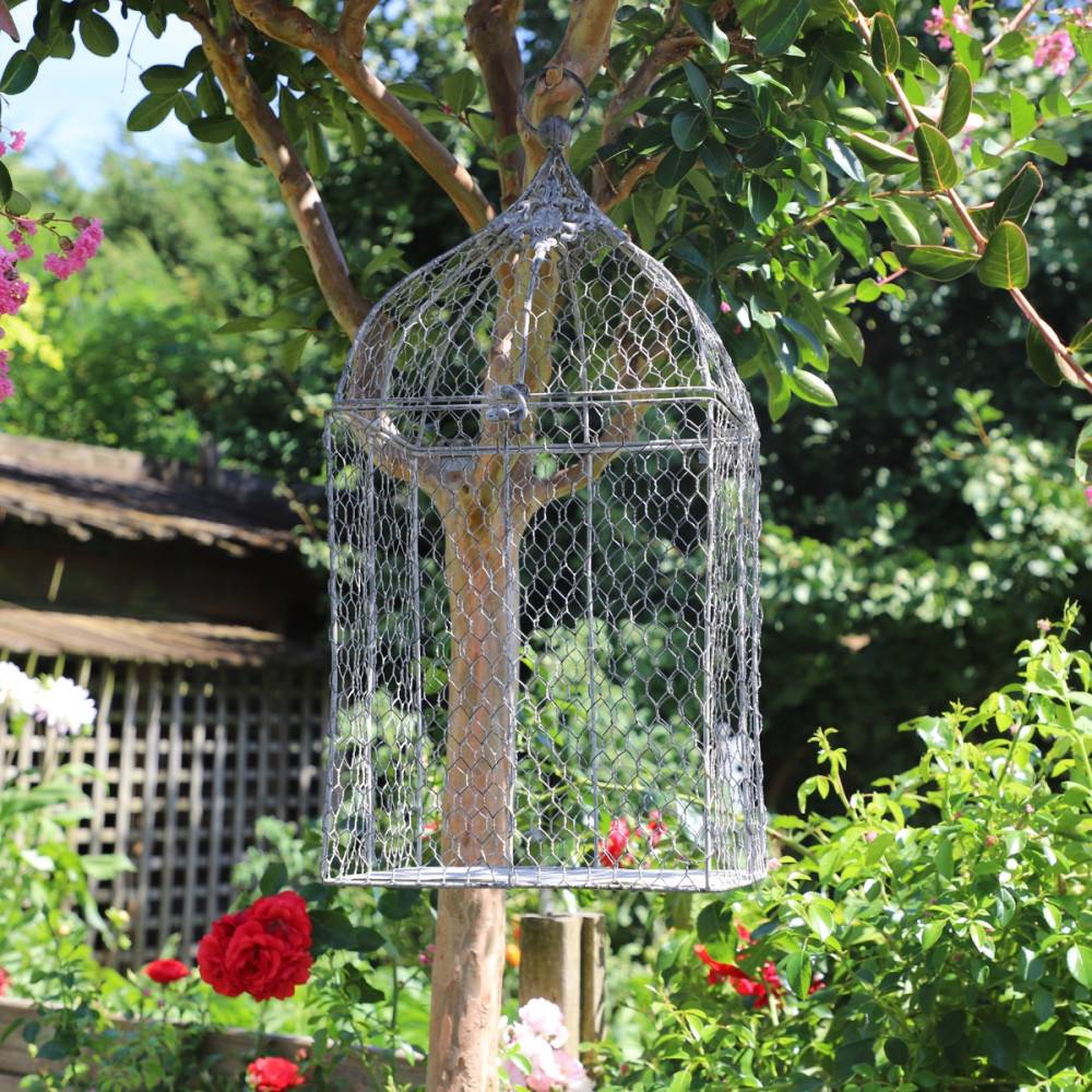 Cage à oiseaux bougeoir grillagée en métal gris 26 x 19 x 53 cm Chemin de campagne - Image 2