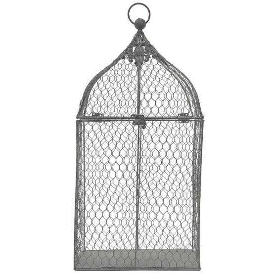Cage à oiseaux bougeoir grillagée en métal gris 26 x 19 x 53 cm Chemin de campagne - Image 1
