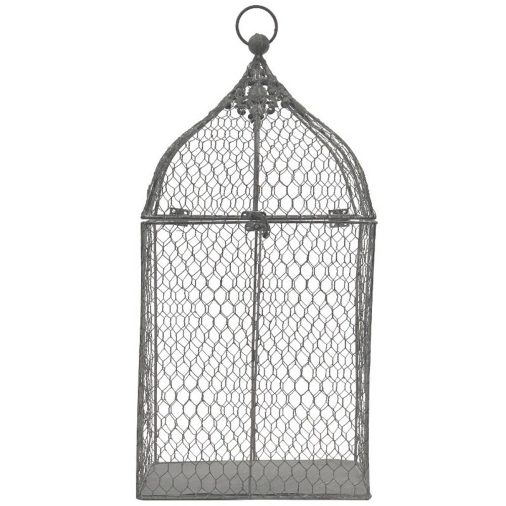 Cage à oiseaux bougeoir grillagée en métal gris 26 x 19 x 53 cm Chemin de campagne - Image 1