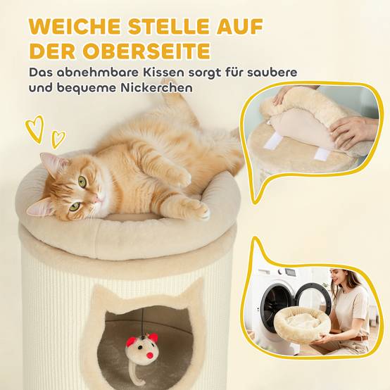 Tonneau griffoir chat sisal peluche plusieurs chats jeu et cachette gris 96cm - ComfortXL Outdoor Living - Image 8