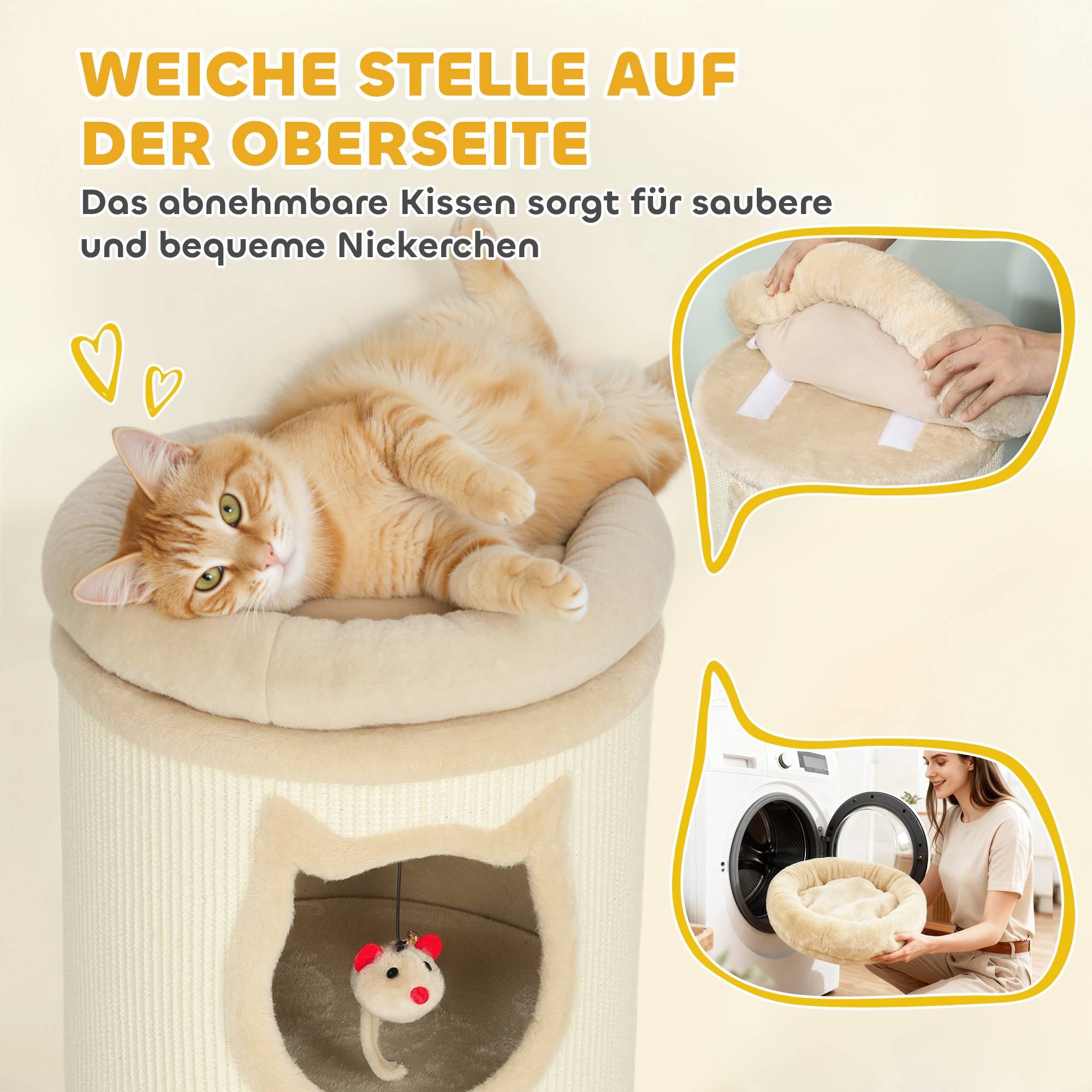 Tonneau griffoir chat sisal peluche plusieurs chats jeu et cachette gris 96cm - ComfortXL Outdoor Living - Image 8