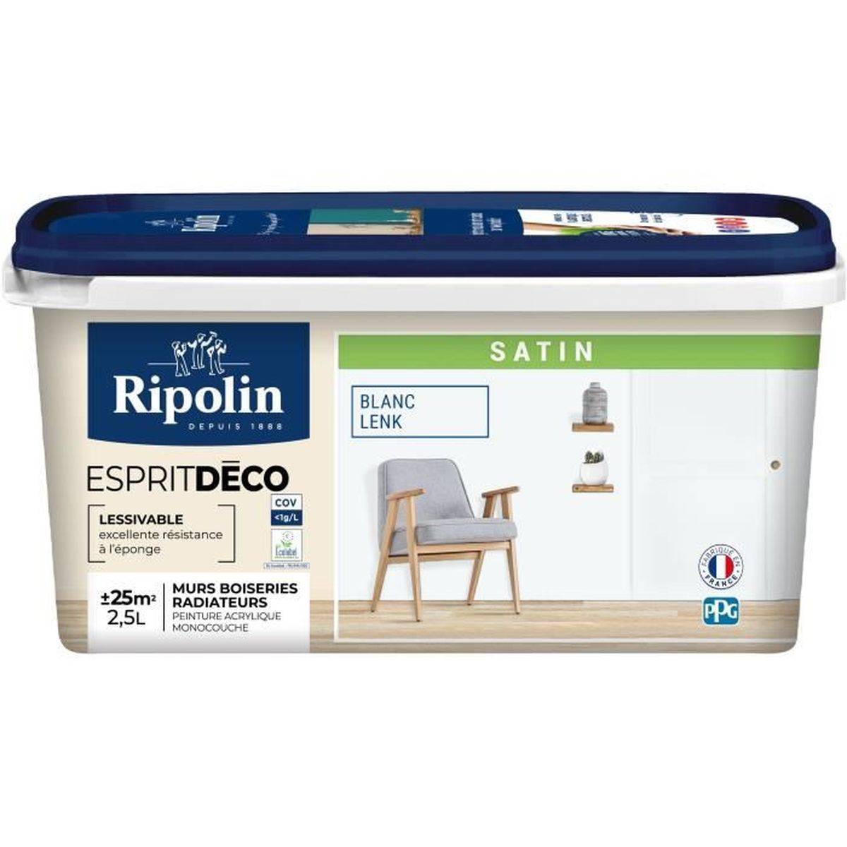 Ripolin - Peinture satinée multi-supports intérieur blanc lenk 2,5 L - RIPOLIN
