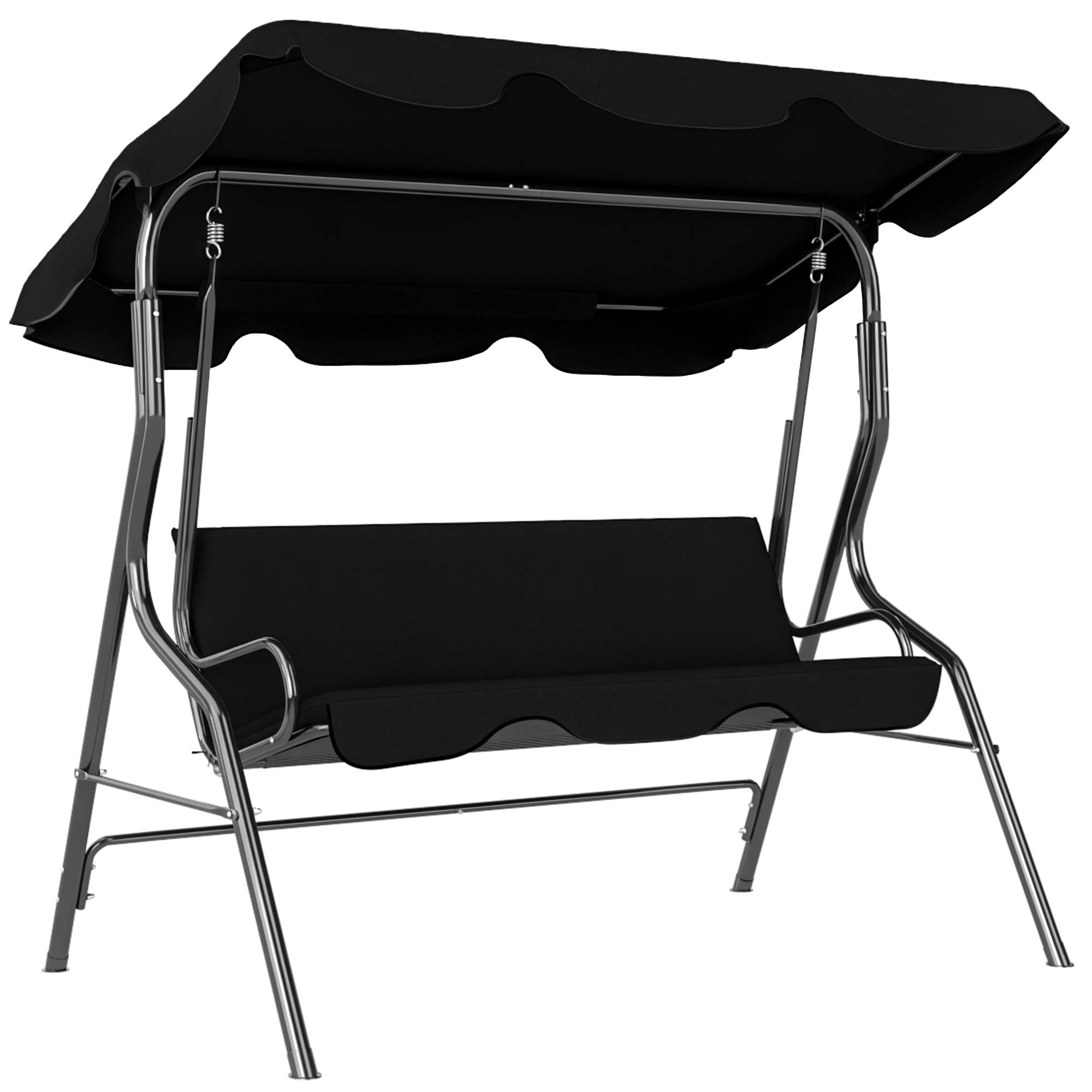 Balancelle jardin 3 places avec auvent réglable coussins acier polyester noire 170x110x153 cm - Image 1