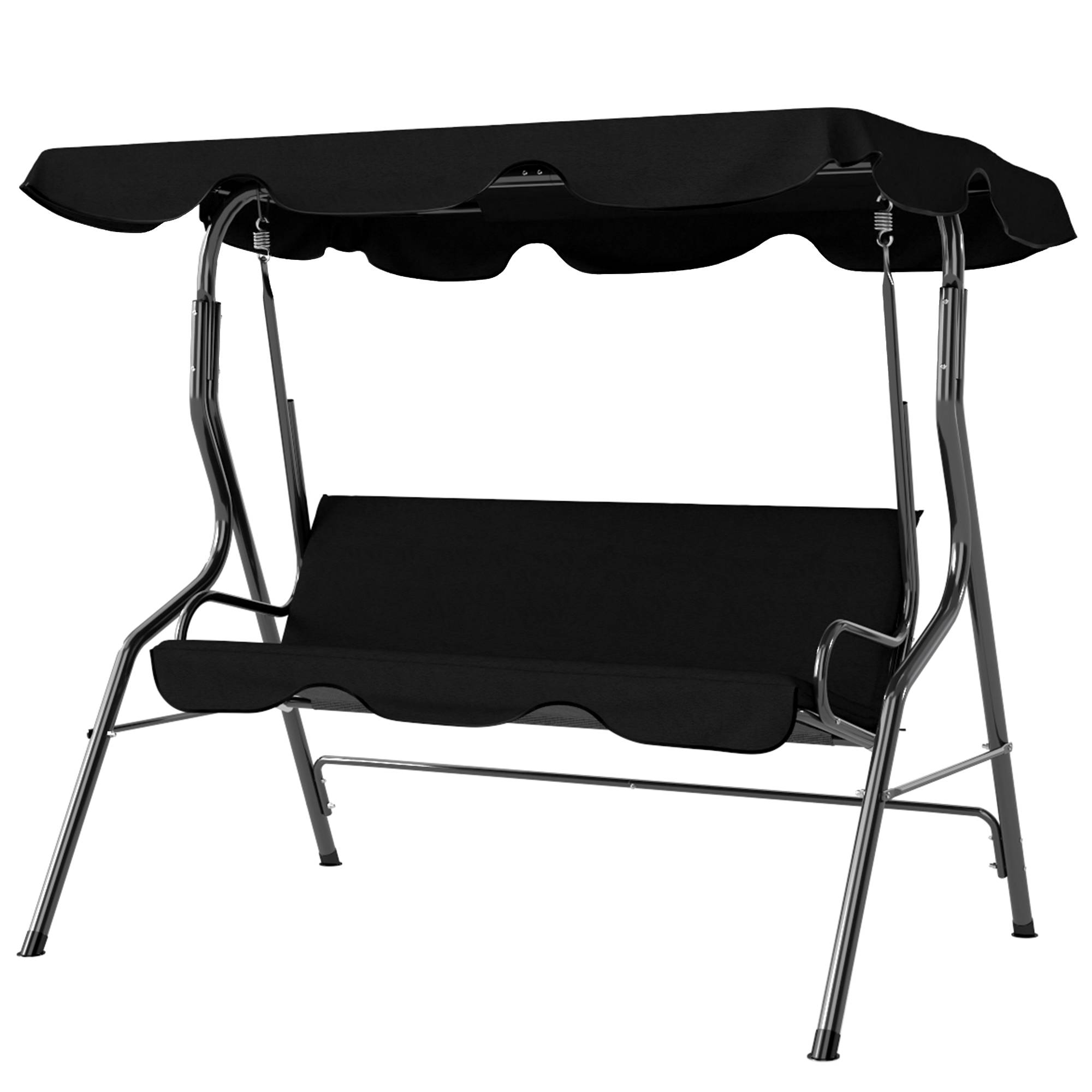 Balancelle jardin 3 places avec auvent réglable coussins acier polyester noire 170x110x153 cm - Image 2