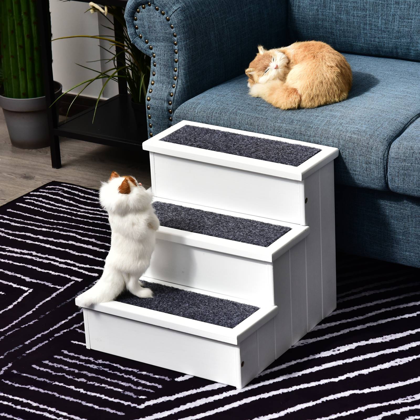 ComfortXL - Escalier pour chien en sapin blanc 40,5 x 44,5 x 38 cm 3 marches avec rangement accès canapé voiture antidérapant - Image 7