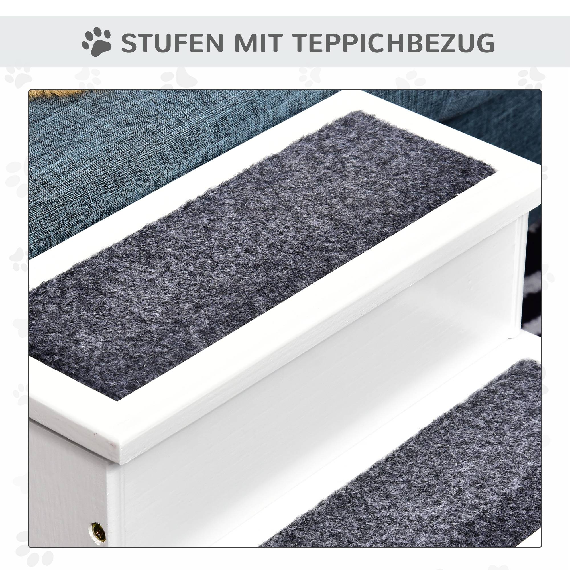 ComfortXL - Escalier pour chien en sapin blanc 40,5 x 44,5 x 38 cm 3 marches avec rangement accès canapé voiture antidérapant - Image 6