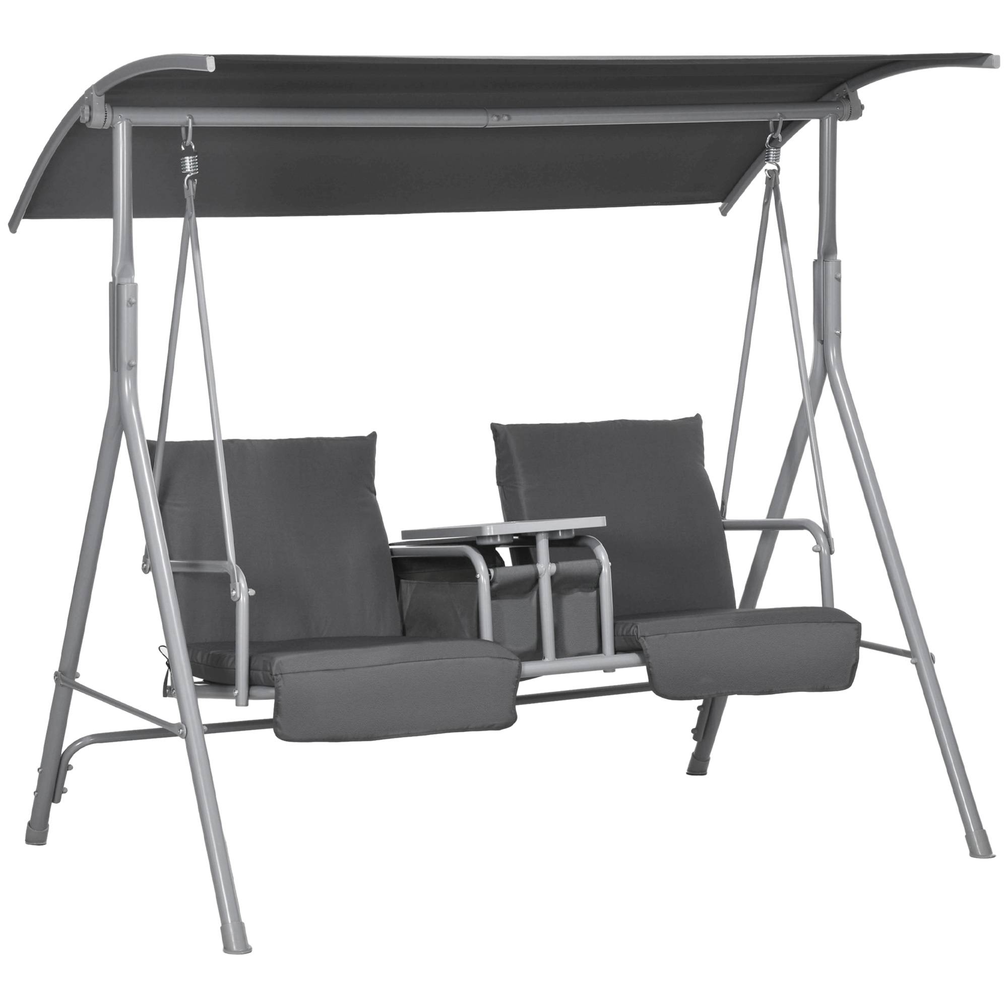 Balancelle de jardin 2 places métal avec table centrale toit pare-soleil 175x112x158cm gris - ComfortXL Outdoor Living - Image 1