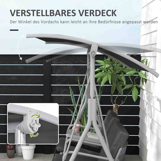 Balancelle de jardin 2 places métal avec table centrale toit pare-soleil 175x112x158cm gris - ComfortXL Outdoor Living - Image 6