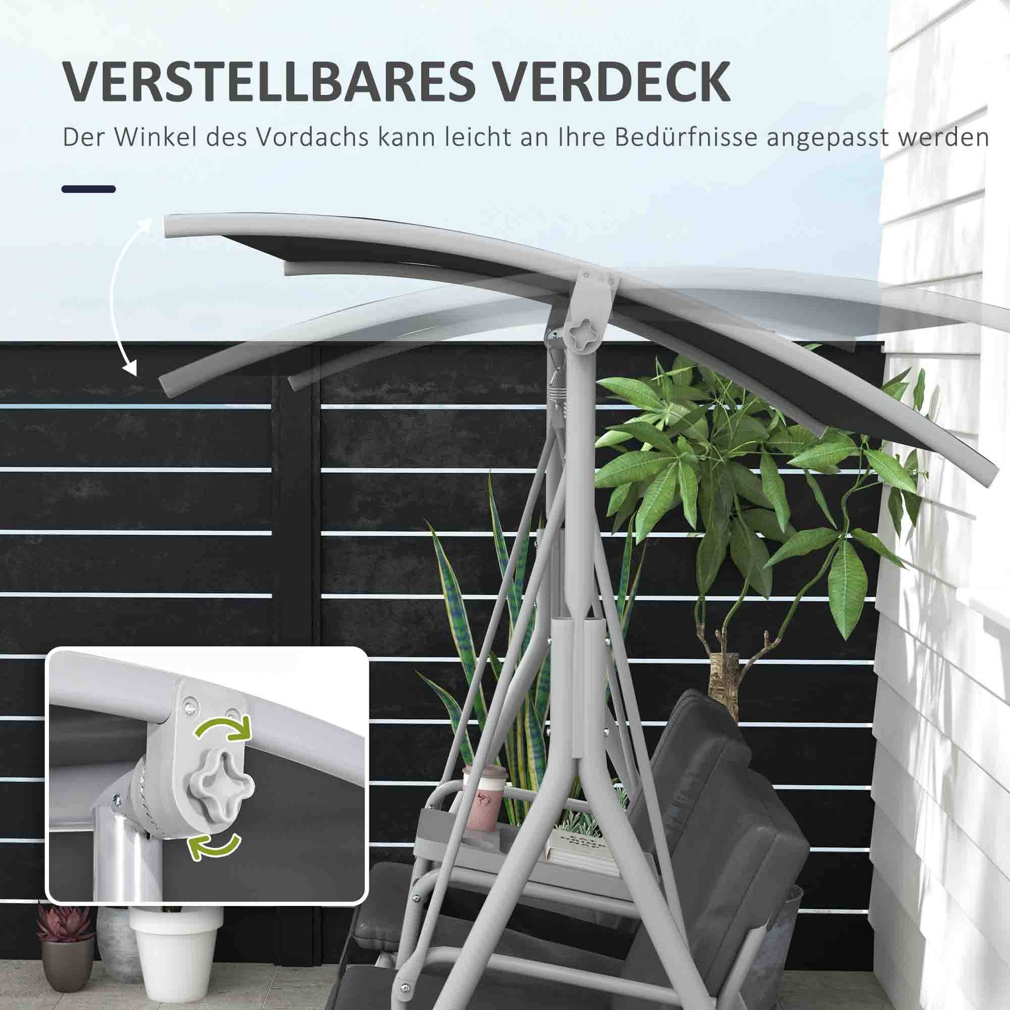 Balancelle de jardin 2 places métal avec table centrale toit pare-soleil 175x112x158cm gris - ComfortXL Outdoor Living - Image 6
