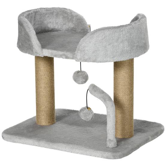 Arbre à Chat Compact avec Panier et Poteaux Griffoirs en Jute 42 cm Gris Clair - ComfortXL Outdoor Living - Image 2