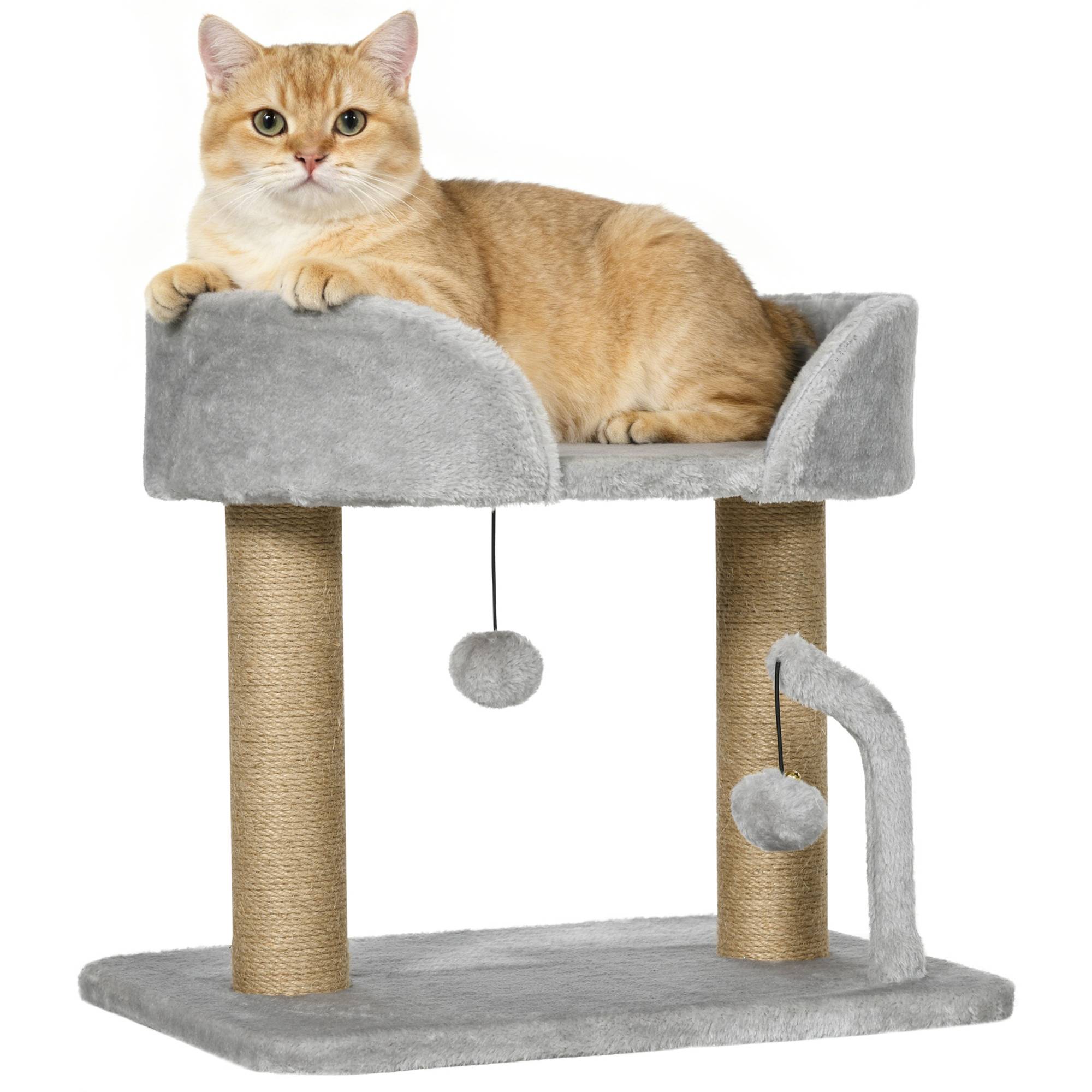 Arbre à Chat Compact avec Panier et Poteaux Griffoirs en Jute 42 cm Gris Clair - ComfortXL Outdoor Living - Image 1