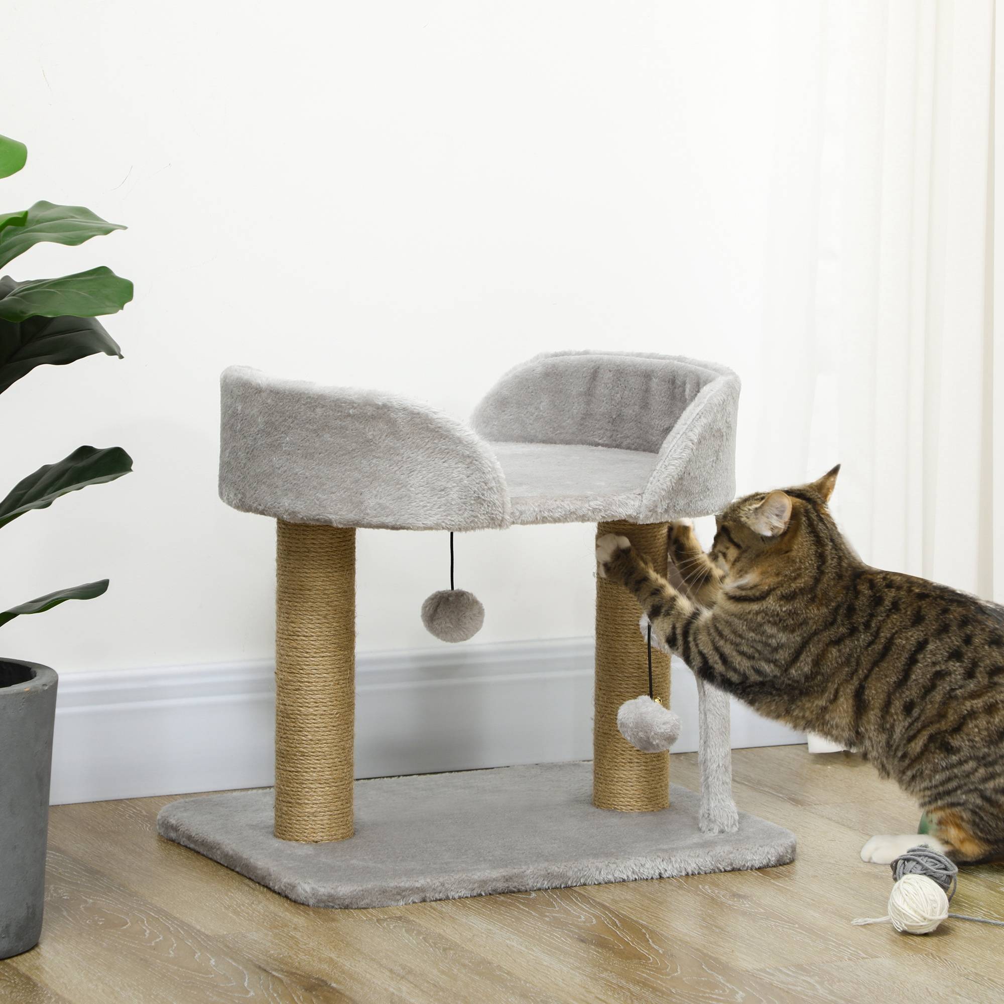 Arbre à Chat Compact avec Panier et Poteaux Griffoirs en Jute 42 cm Gris Clair - ComfortXL Outdoor Living - Image 4