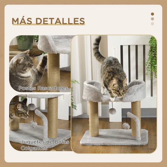 Arbre à Chat Compact avec Panier et Poteaux Griffoirs en Jute 42 cm Gris Clair - ComfortXL Outdoor Living - Image 7