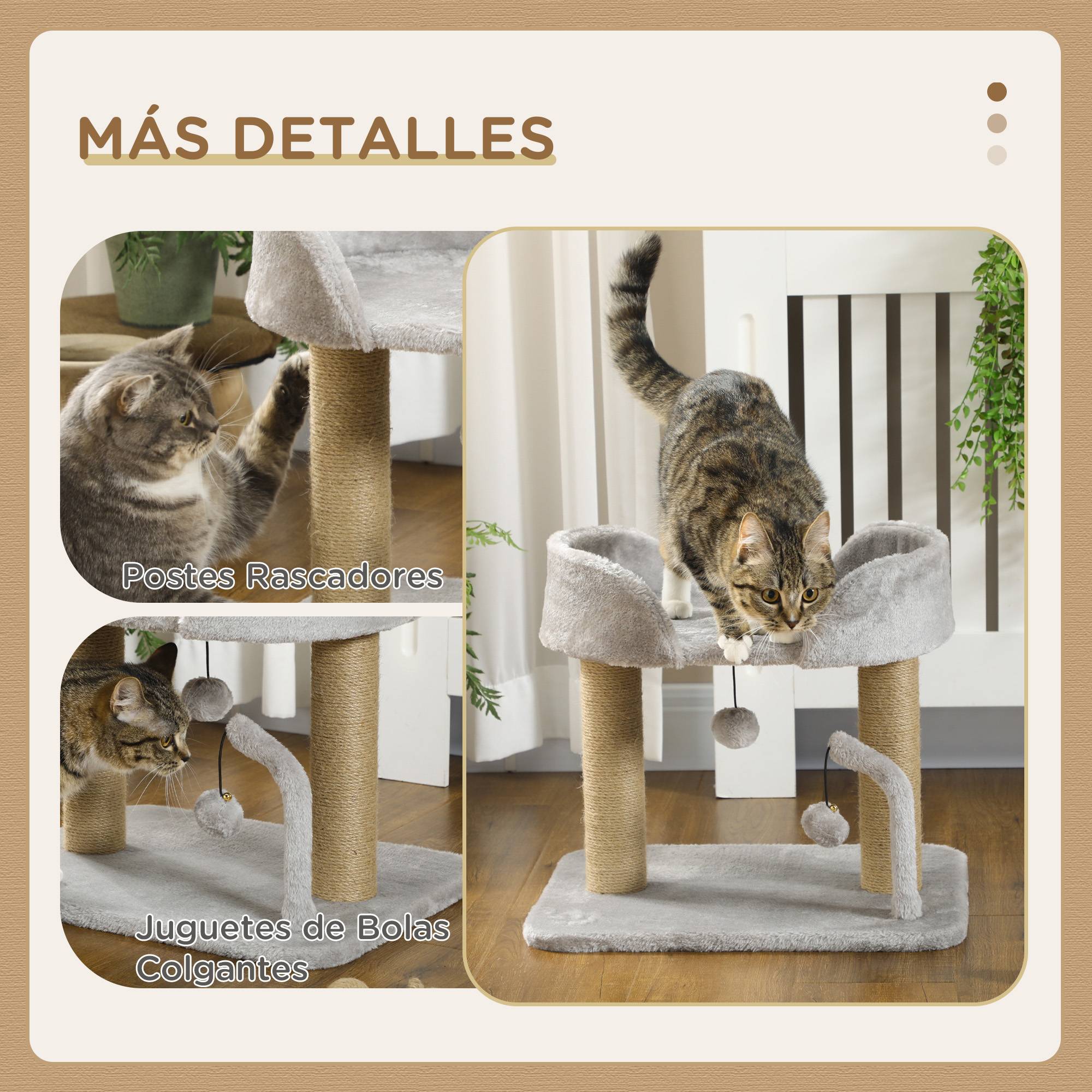 Arbre à Chat Compact avec Panier et Poteaux Griffoirs en Jute 42 cm Gris Clair - ComfortXL Outdoor Living - Image 7