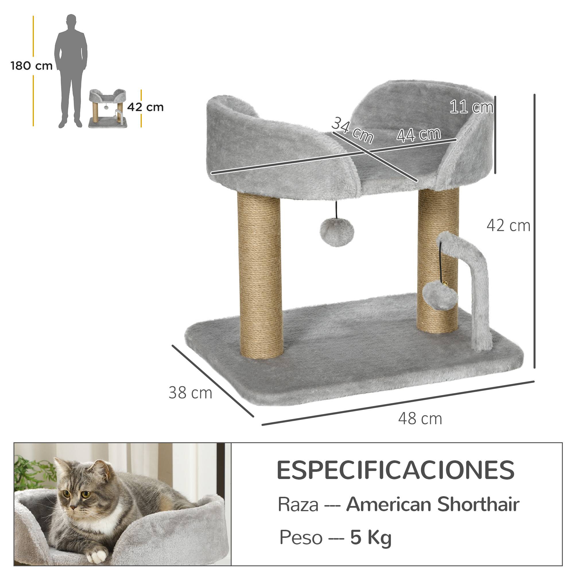 Arbre à Chat Compact avec Panier et Poteaux Griffoirs en Jute 42 cm Gris Clair - ComfortXL Outdoor Living - Image 5
