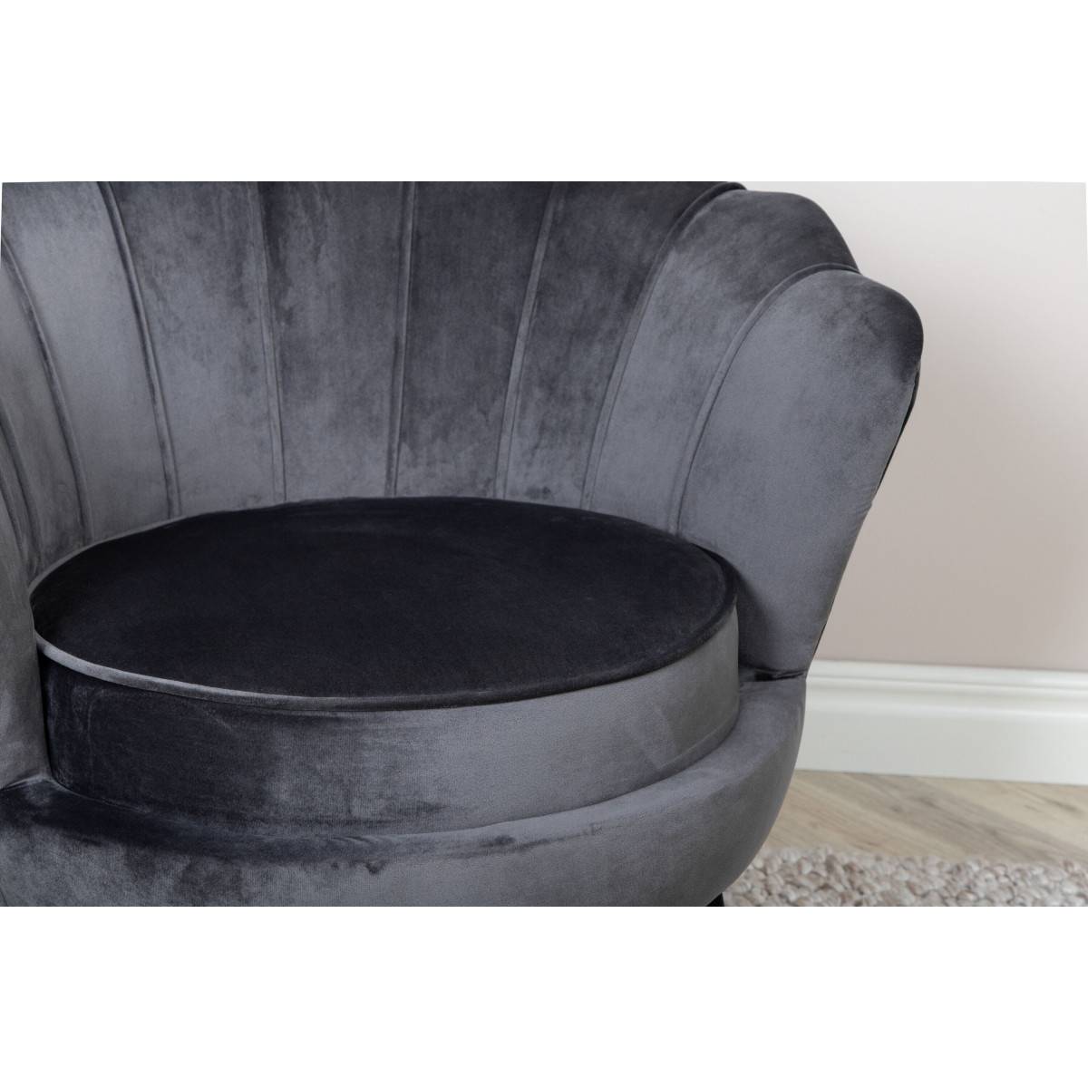 Paris Prix - Fauteuil Coquillage en Velours "Calais" 83cm Gris Foncé - Image 9