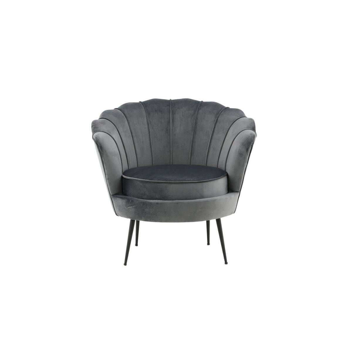 Paris Prix - Fauteuil Coquillage en Velours "Calais" 83cm Gris Foncé - Image 2
