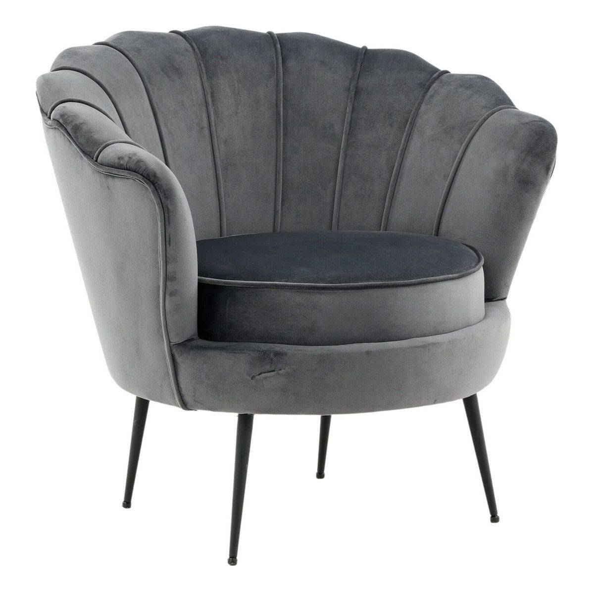 Paris Prix - Fauteuil Coquillage en Velours "Calais" 83cm Gris Foncé - Image 1