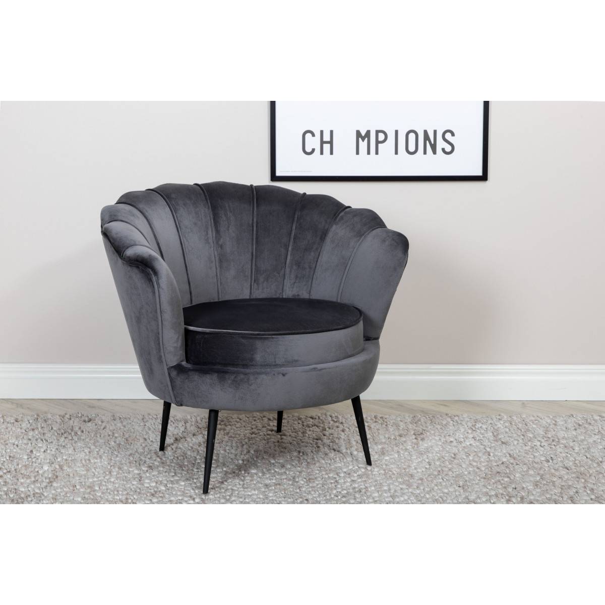 Paris Prix - Fauteuil Coquillage en Velours "Calais" 83cm Gris Foncé - Image 10