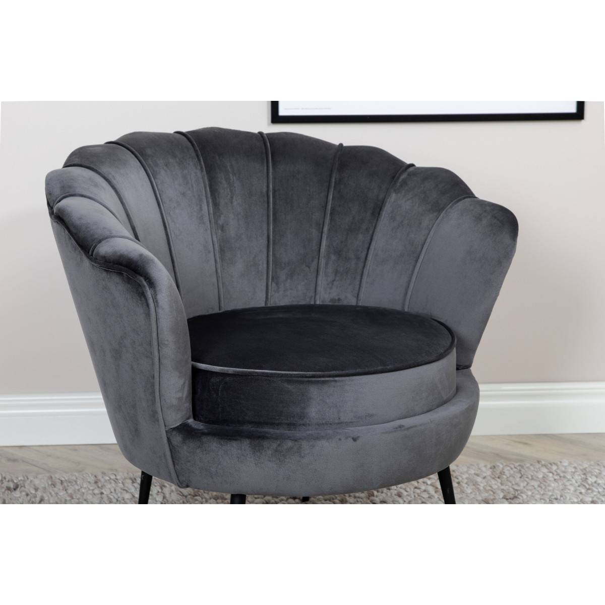 Paris Prix - Fauteuil Coquillage en Velours "Calais" 83cm Gris Foncé - Image 7
