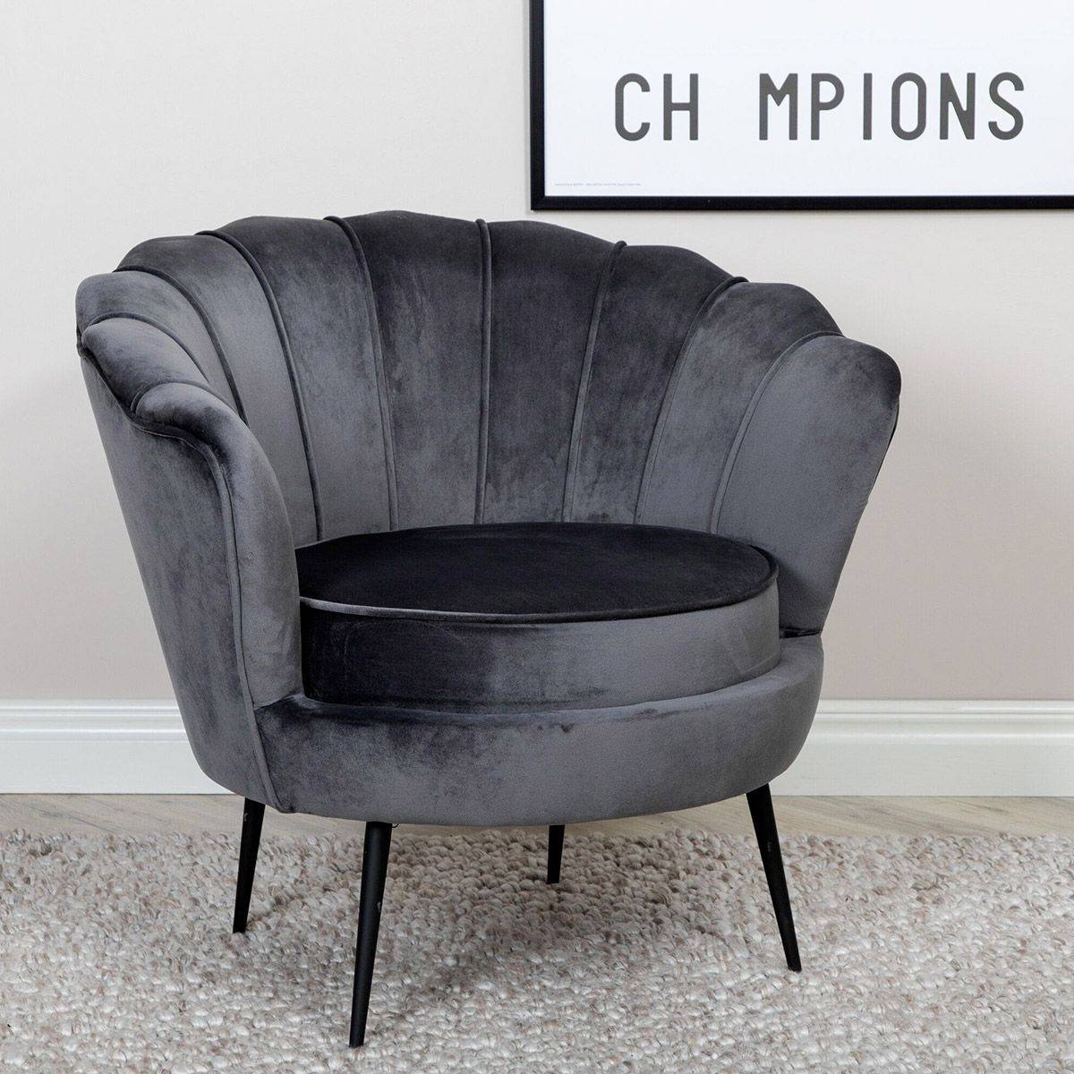 Paris Prix - Fauteuil Coquillage en Velours "Calais" 83cm Gris Foncé - Image 6