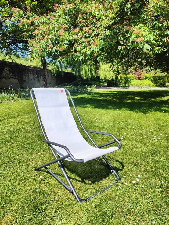 Fiam - Transat DONDOLINA Aluminium ANTHRACITE Texfil BLANC GRIS 92x63x83 cm FIAM - Image 3