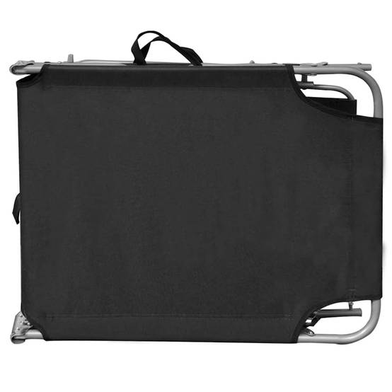 Chaise longue | Transat | Bain de soleil pliable avec auvent acier et tissu noir - Image 6