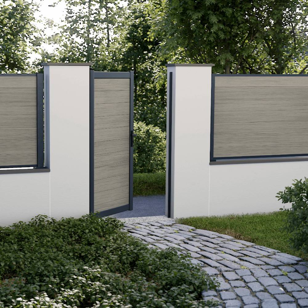 Kit Portillon Composite CRUZ Argent - Hauteur : 183cm - Largeur max : 120 cm - Largeur ajustable - Compatible clôture CRUZ - Image 1