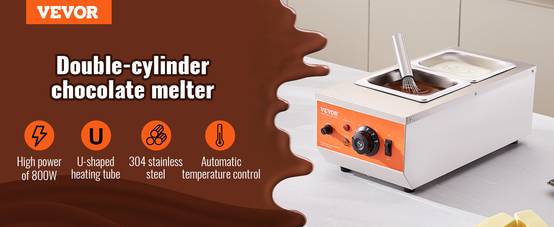 VEVOR Tempereuse chocolat commerciale, 800 W, 2 cuves 1,5 L. Bain-marie, inox, 30-85 °C. - Image 9