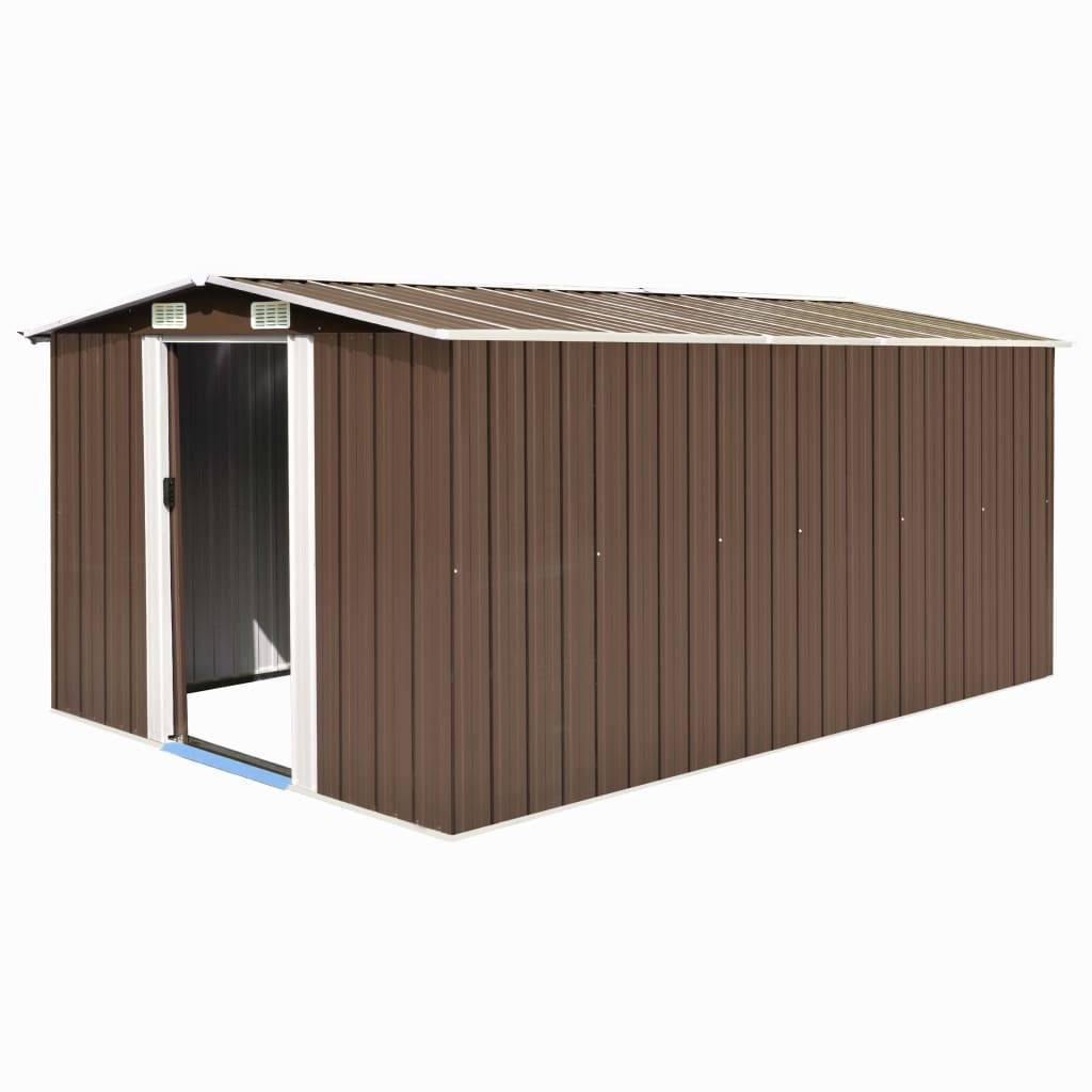 Helloshop26 - Abri de jardin cabane cabanon maison de stockage remise extérieur hangar outils robuste 257 x 392 x 181 cm métal marron - Imagen 1