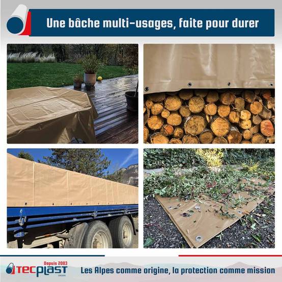Bâche PVC 3x5 m Beige foncé - Garantie 5 ans - LP506MU - Bâche de protection étanche - Résistance Anti-UV TECPLAST - Imagen 2