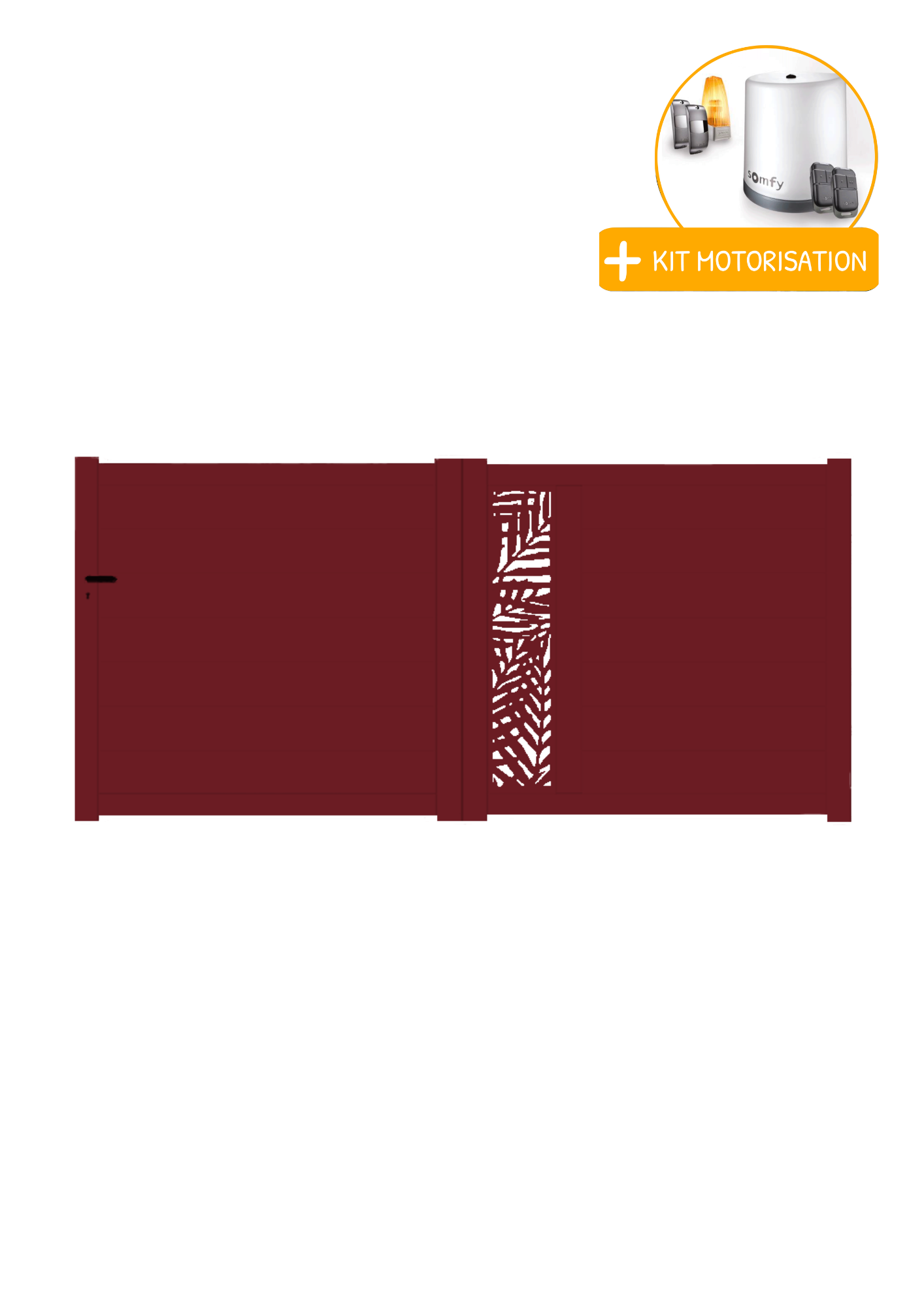 Portail Packit - Portail alu coulissant découpe laser en kit +MOT dim. L.3500 (entre piliers) X H.1500 mm  Rouge (RAL 3004)