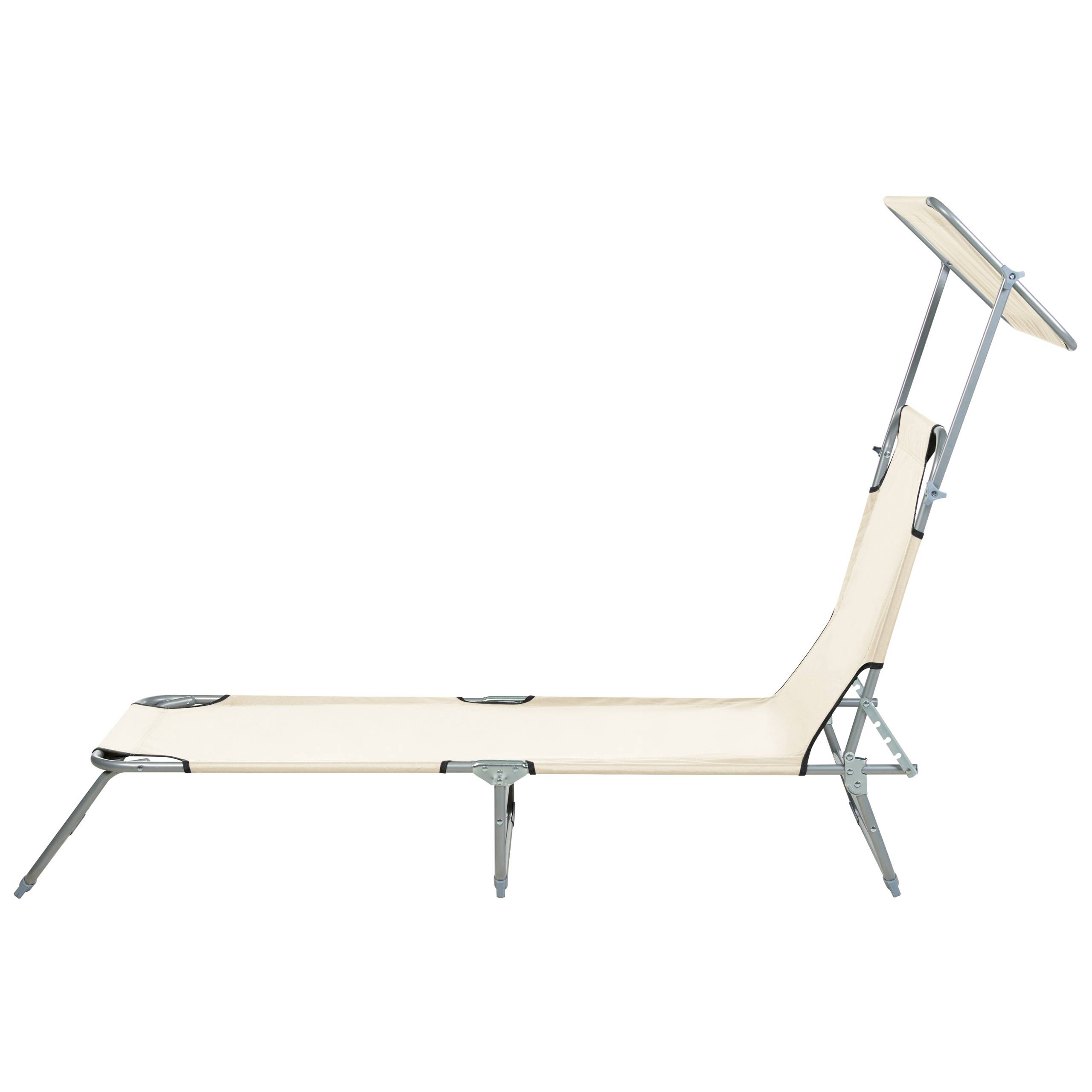 Beliani - Transat de Jardin Bain de Soleil Pliant en Tissu Polyester Crème et Acier avec Pare Soleil Pratique Idéal pour Terrasse ou Balcon - Imagen 6
