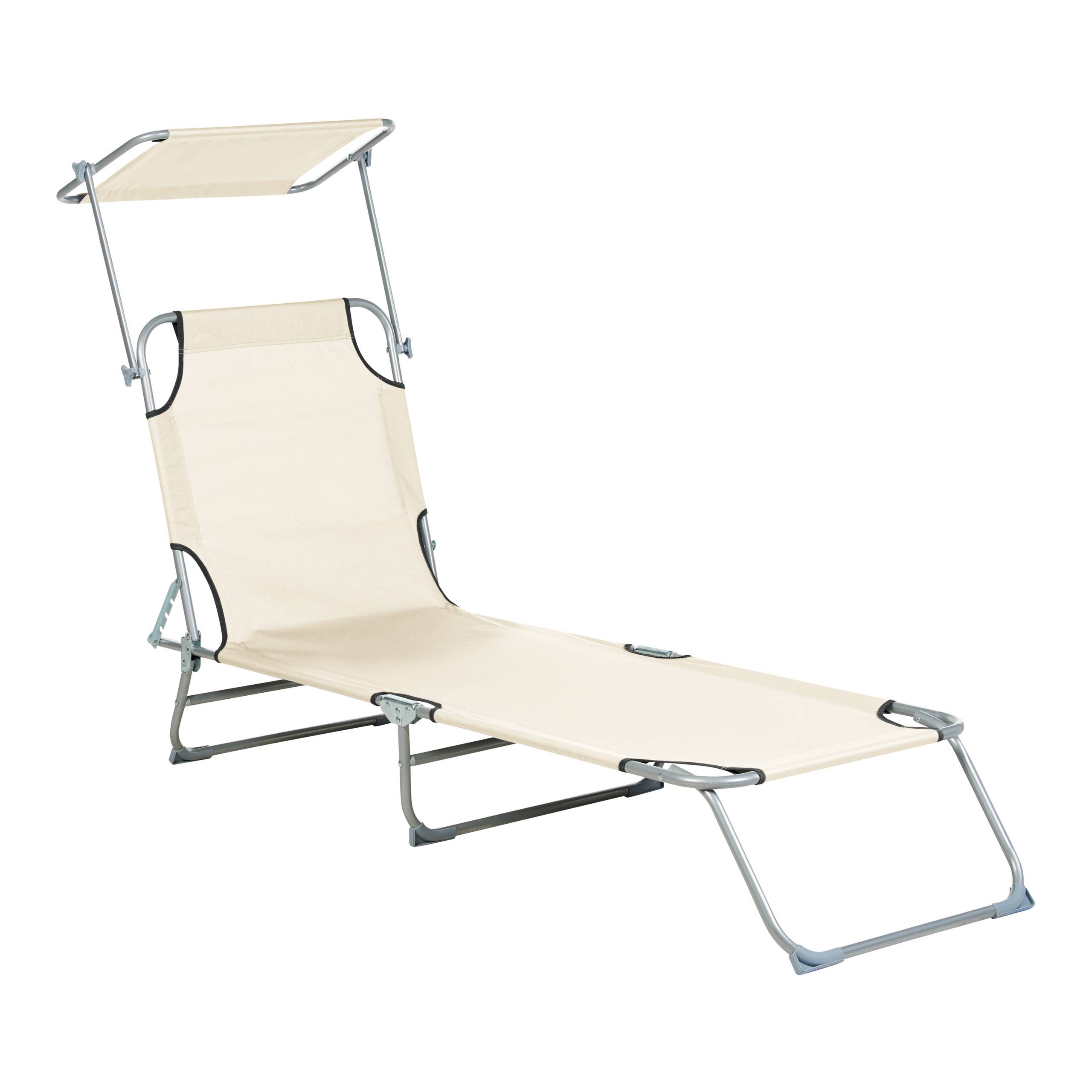 Beliani - Transat de Jardin Bain de Soleil Pliant en Tissu Polyester Crème et Acier avec Pare Soleil Pratique Idéal pour Terrasse ou Balcon - Imagen 4