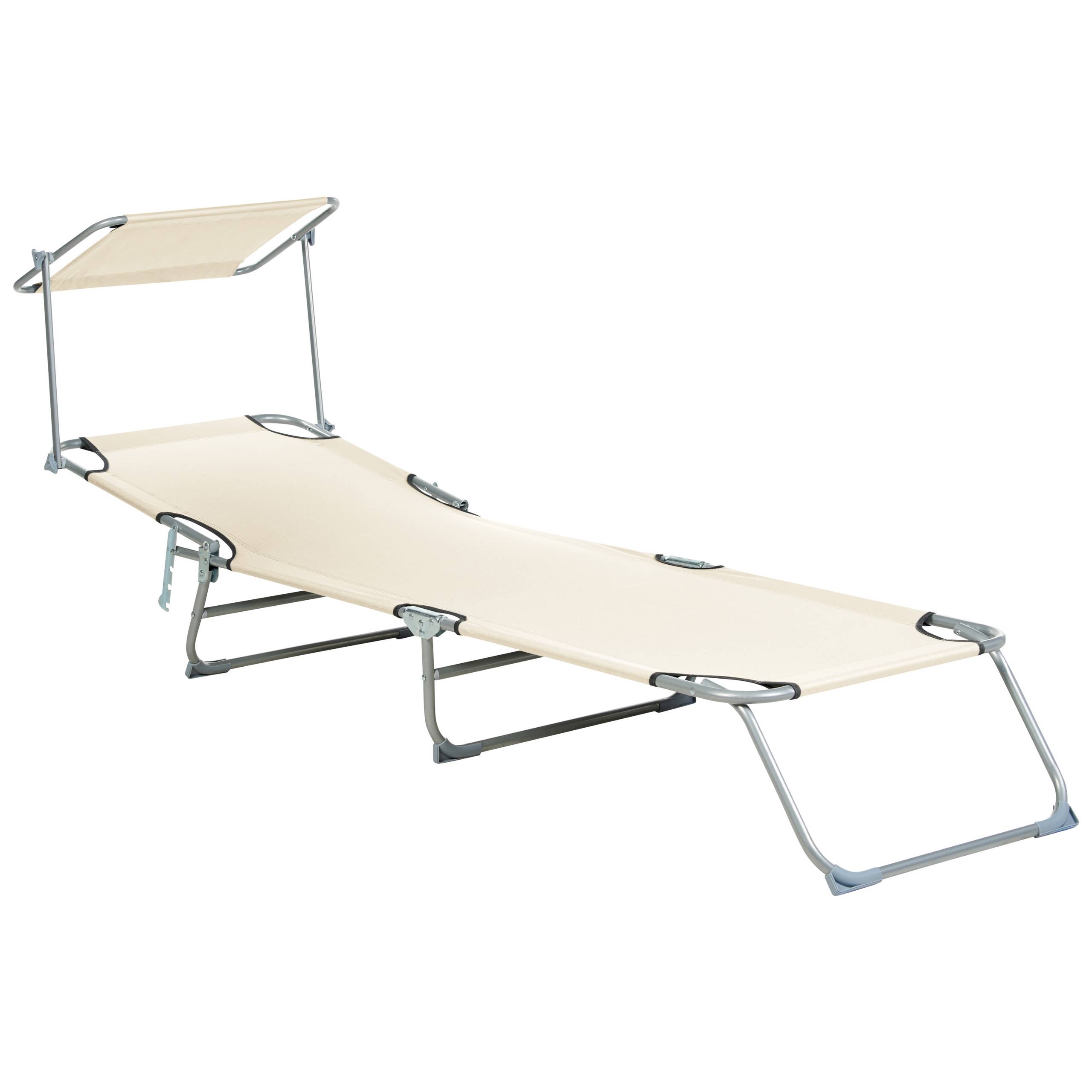 Beliani - Transat de Jardin Bain de Soleil Pliant en Tissu Polyester Crème et Acier avec Pare Soleil Pratique Idéal pour Terrasse ou Balcon - Imagen 5