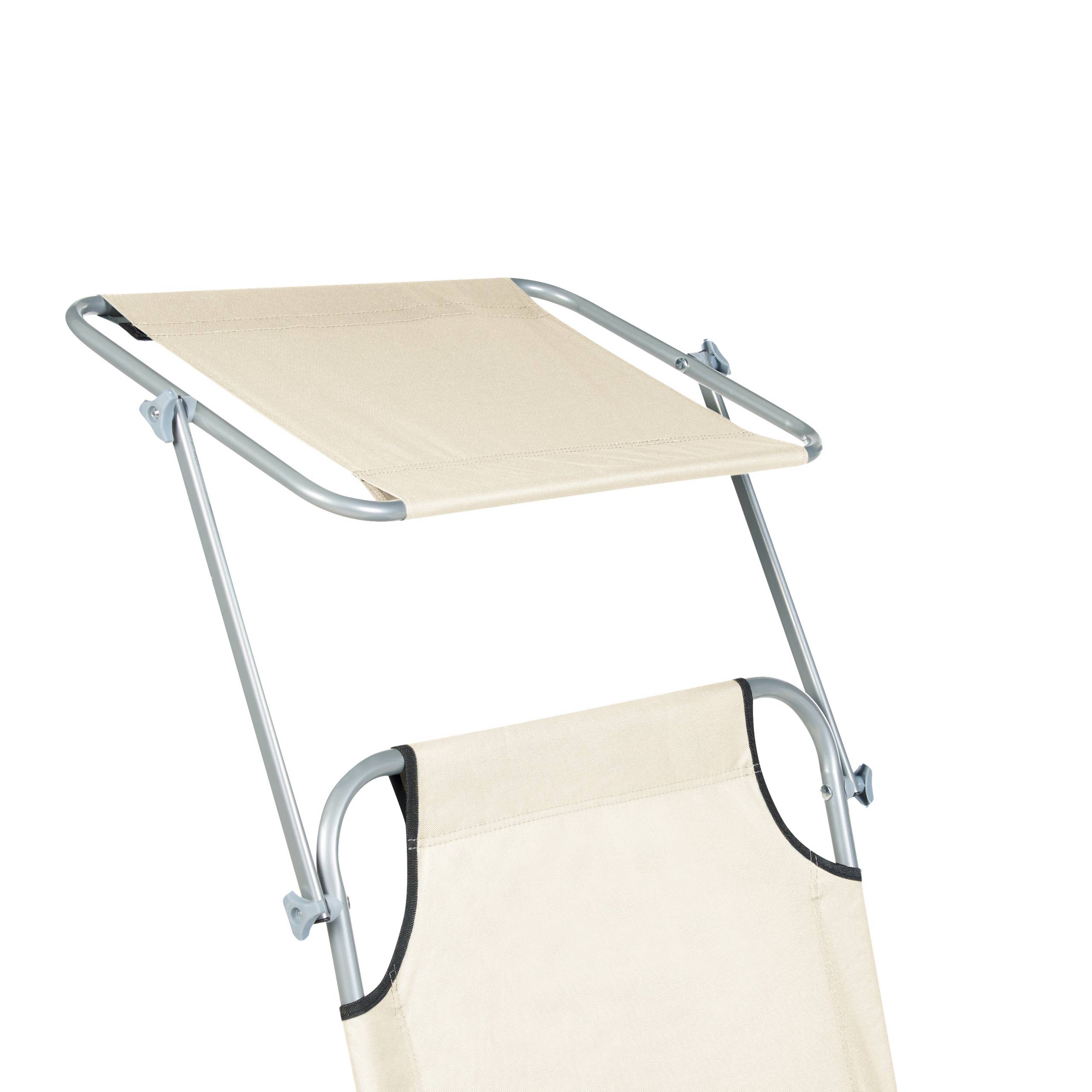 Beliani - Transat de Jardin Bain de Soleil Pliant en Tissu Polyester Crème et Acier avec Pare Soleil Pratique Idéal pour Terrasse ou Balcon - Imagen 8
