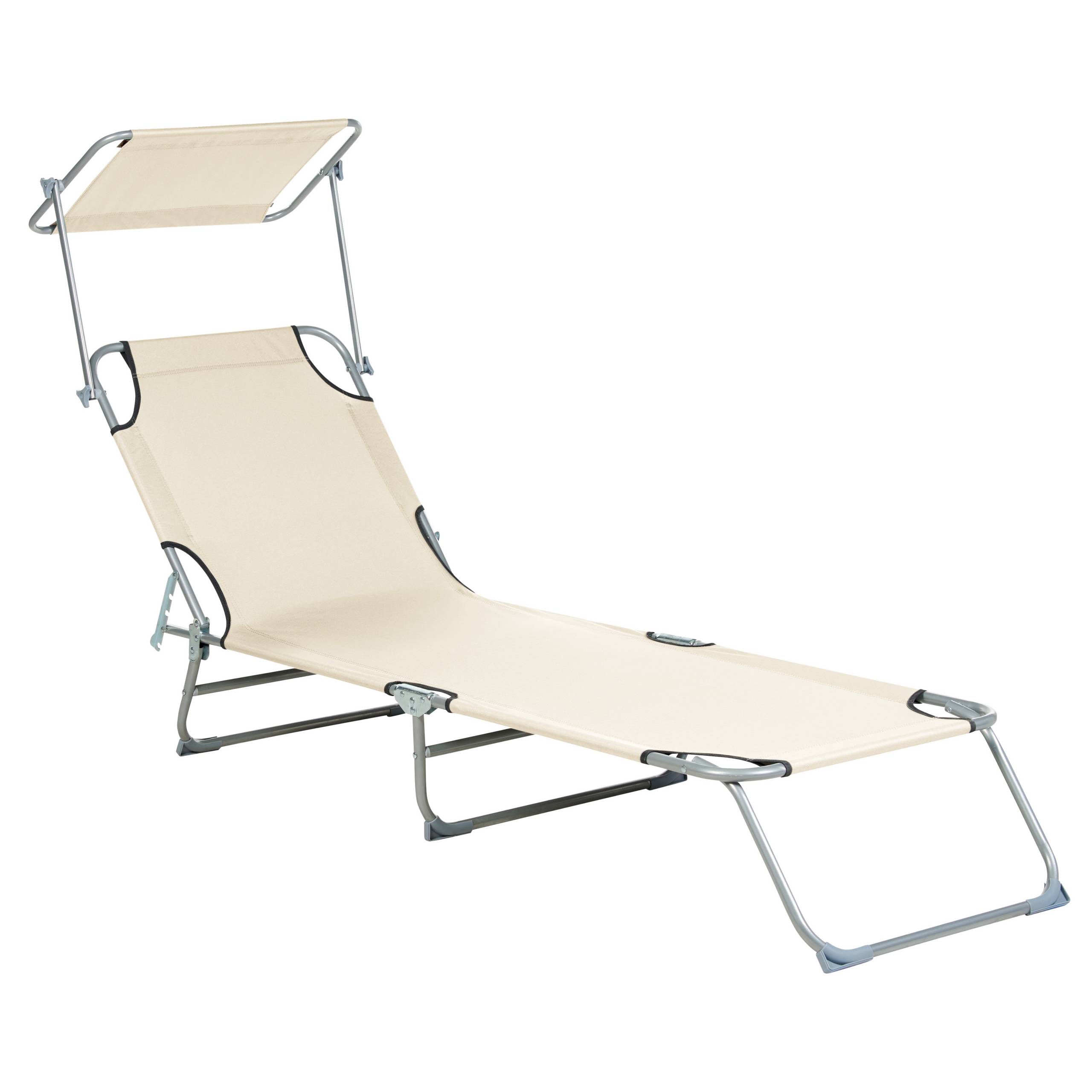 Beliani - Transat de Jardin Bain de Soleil Pliant en Tissu Polyester Crème et Acier avec Pare Soleil Pratique Idéal pour Terrasse ou Balcon - Imagen 1