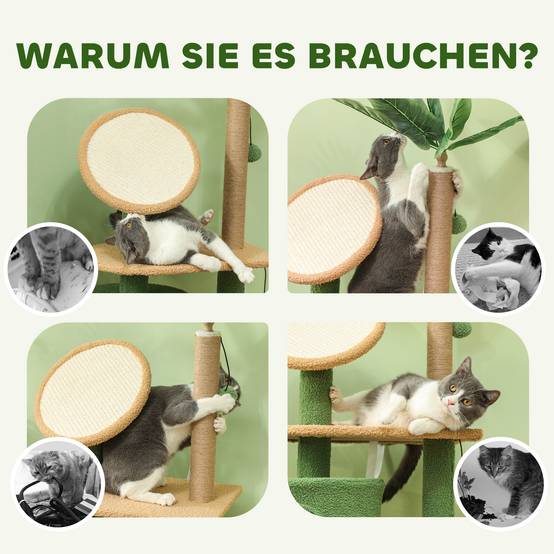 Arbre à chat bois peluche pour intérieur centre de jeu complet 139cm vert - ComfortXL Outdoor Living - Image 9