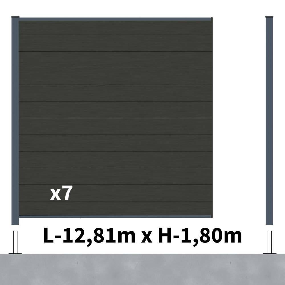 Decklinea - Kit Clôture Composite RIO Anthracite 13x1,8m - Bois composite & Aluminium - Poteaux sur Platines Gris - Brise vue - Palissade - Image 2