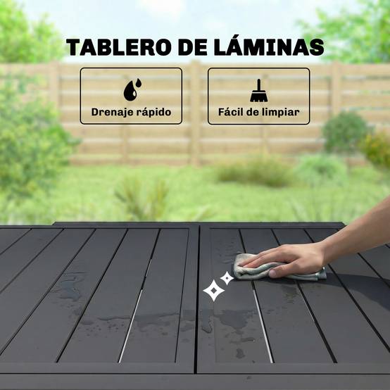 Table de jardin extensible d'extérieur 80/160 cm pour 4 à 6 personnes, rectangulaire, noire, idéale pour terrasse. - Image 7