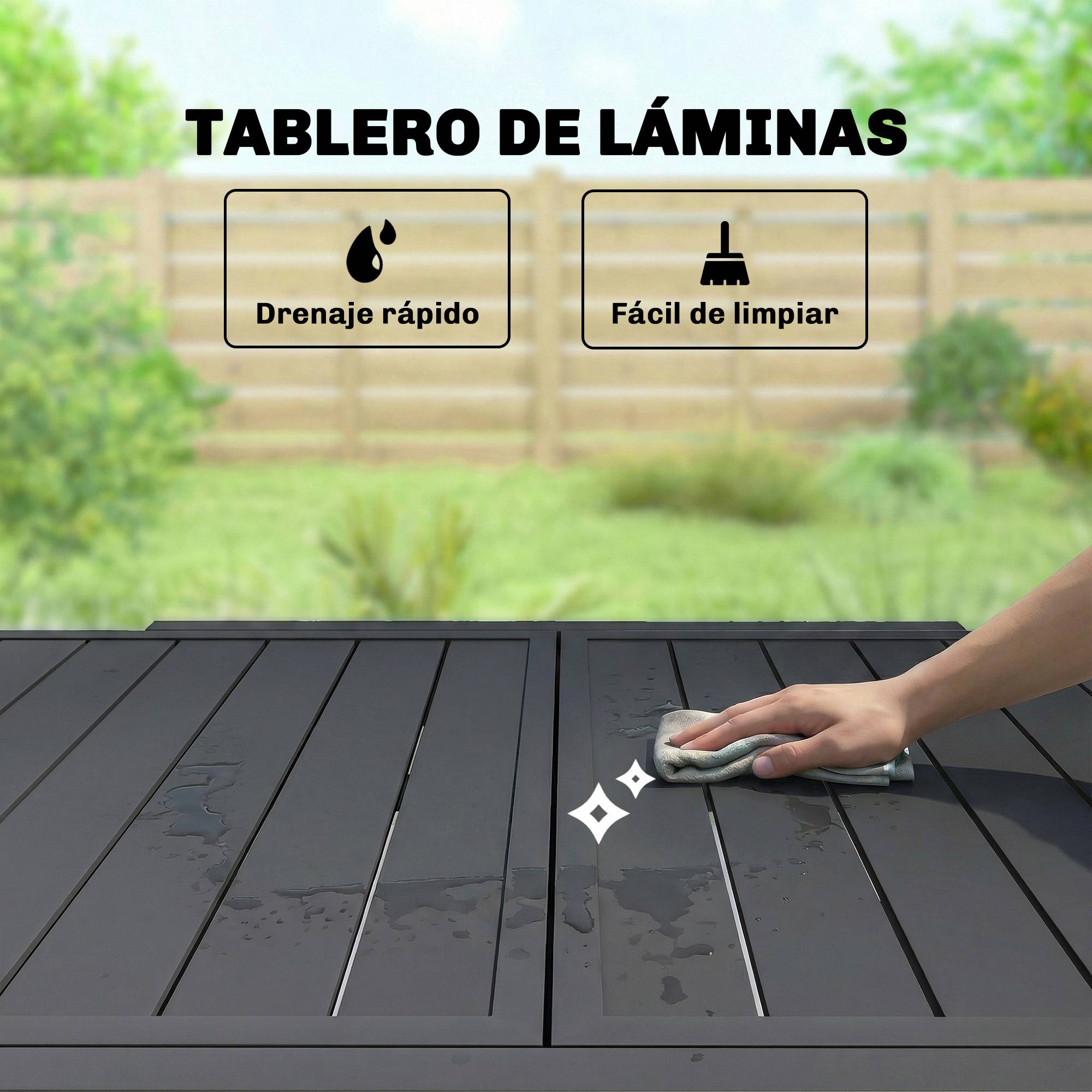Table de jardin extensible d'extérieur 80/160 cm pour 4 à 6 personnes, rectangulaire, noire, idéale pour terrasse. - Image 7