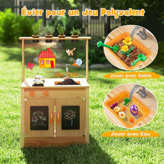 Cuisine Extérieur Enfants en Bois-LALAHO-Panneau Arrière avec Clôture,Plaque de cuisson,évier,3 ans et plus,73,5×31 × 93,5cm - Jeux - Jouets Cuisine Extérieur Enfants en Bois-LALAHO-Panneau Arrière avec Clôture,Plaque de cuisson,évier,3 ans et plus,73,5×31 × 93,5cm - Jeux - Jouets