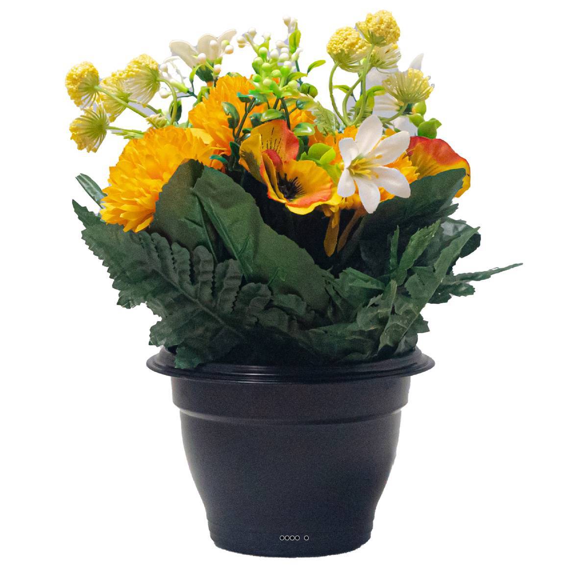 Artificielles - Pot de Chrysantheme, pensée et mini fleurs artificiels pour la Toussaint Jaune - couleur: Jaune - Imagen 1