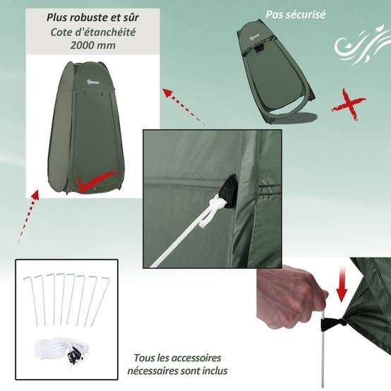 Tente de douche pop-up polyester vert 100 x 100 x 185 cm - PANGIVO - Image 7