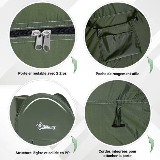 Tente de douche pop-up polyester vert 100 x 100 x 185 cm - PANGIVO - Image 6