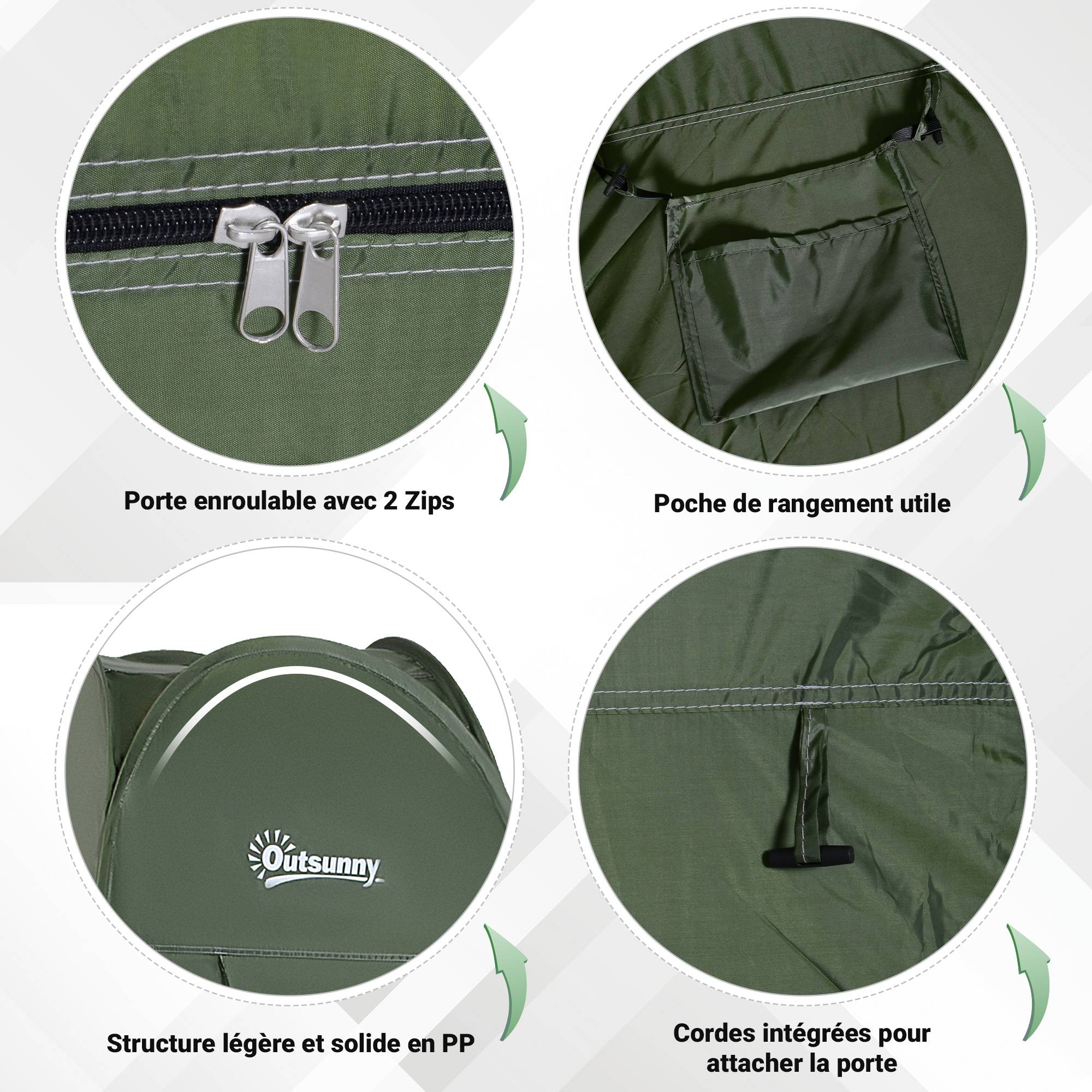 Tente de douche pop-up polyester vert 100 x 100 x 185 cm - PANGIVO - Image 6